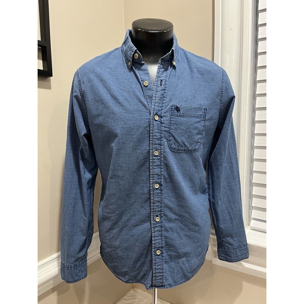 Abercrombie & Fitch Striped Denim Muscle Button Down Shirt Small Cowboy Grunge